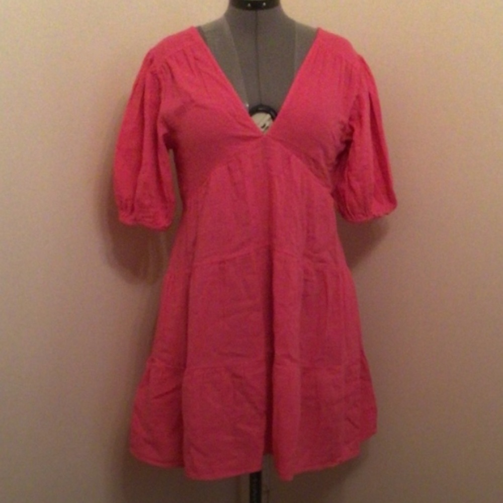 NWT ELAN Sexy Deep V Neck Puff Sleeve Ruffle Dress - Picture 5 of 8